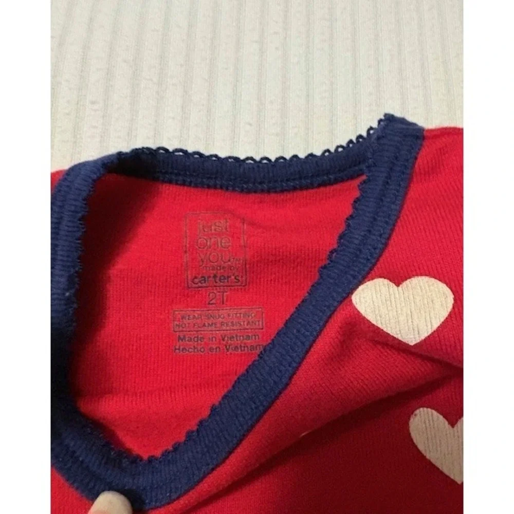 Carters size 2T 2 piece pajama set, red with white hearts and blue border